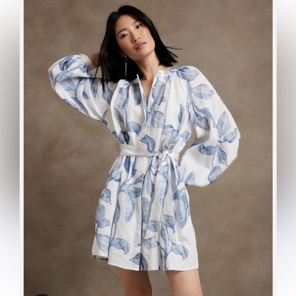 Banana Republic Linen Embroidered Shirt Dress